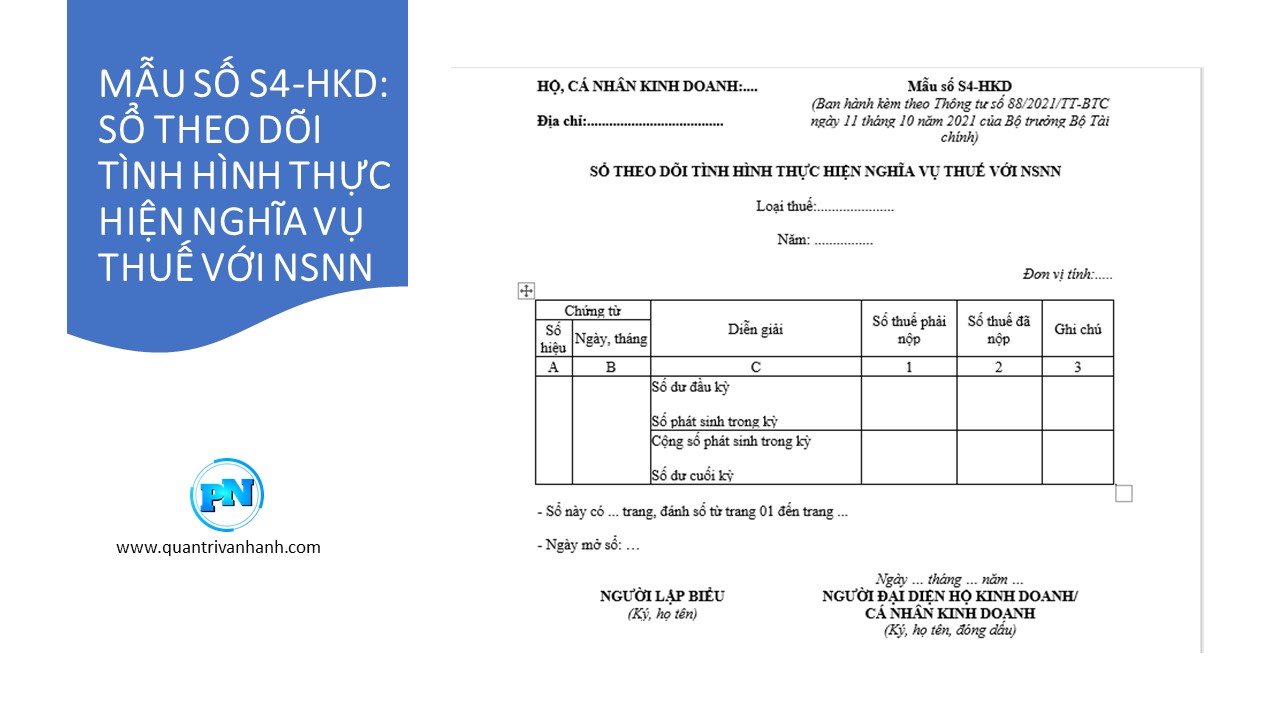 Mẫu S4-HKD Tình hình thực hiện thuế với NSNN